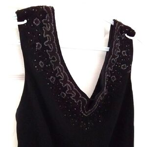 Jones New York Women's Beaded Black V-Neckline Midi Dress Size 10